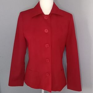 100% Wool Harvé Benard Made  Belarus Rusia Fully Lined Red Women's Blazer Size 6